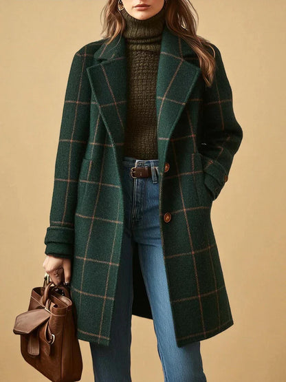 Pensive Checkered Notch Lapel Coat For Women | Elowyn