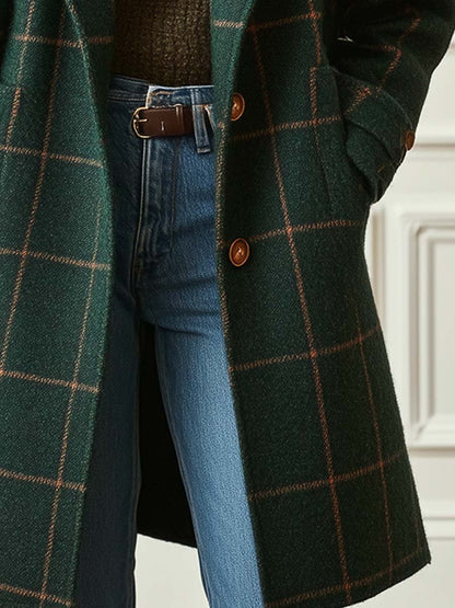 Pensive Checkered Notch Lapel Coat For Women | Elowyn