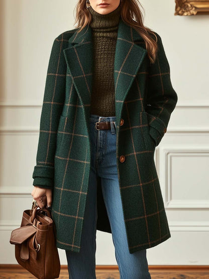 Pensive Checkered Notch Lapel Coat For Women | Elowyn