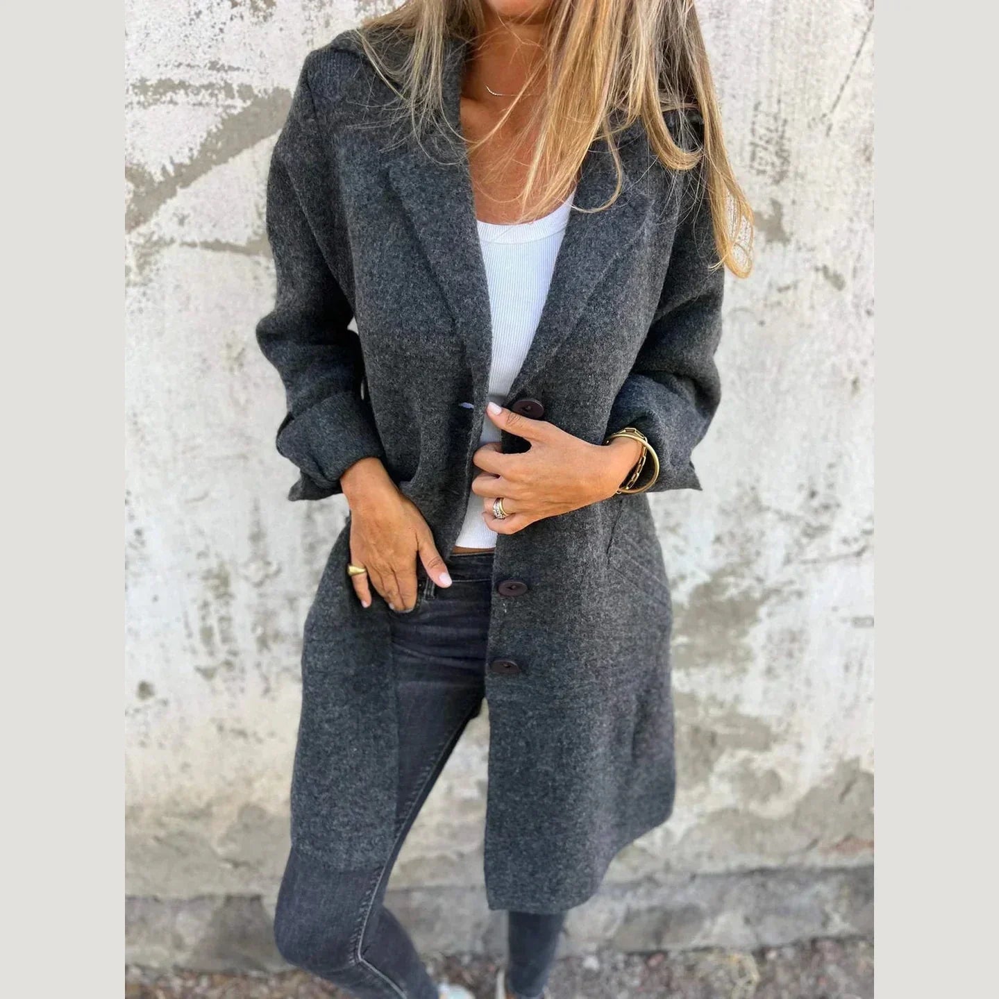 Fashionable Casual Long Button Coat For Women | Arlena