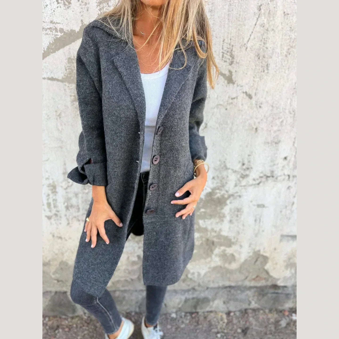 Fashionable Casual Long Button Coat For Women | Arlena