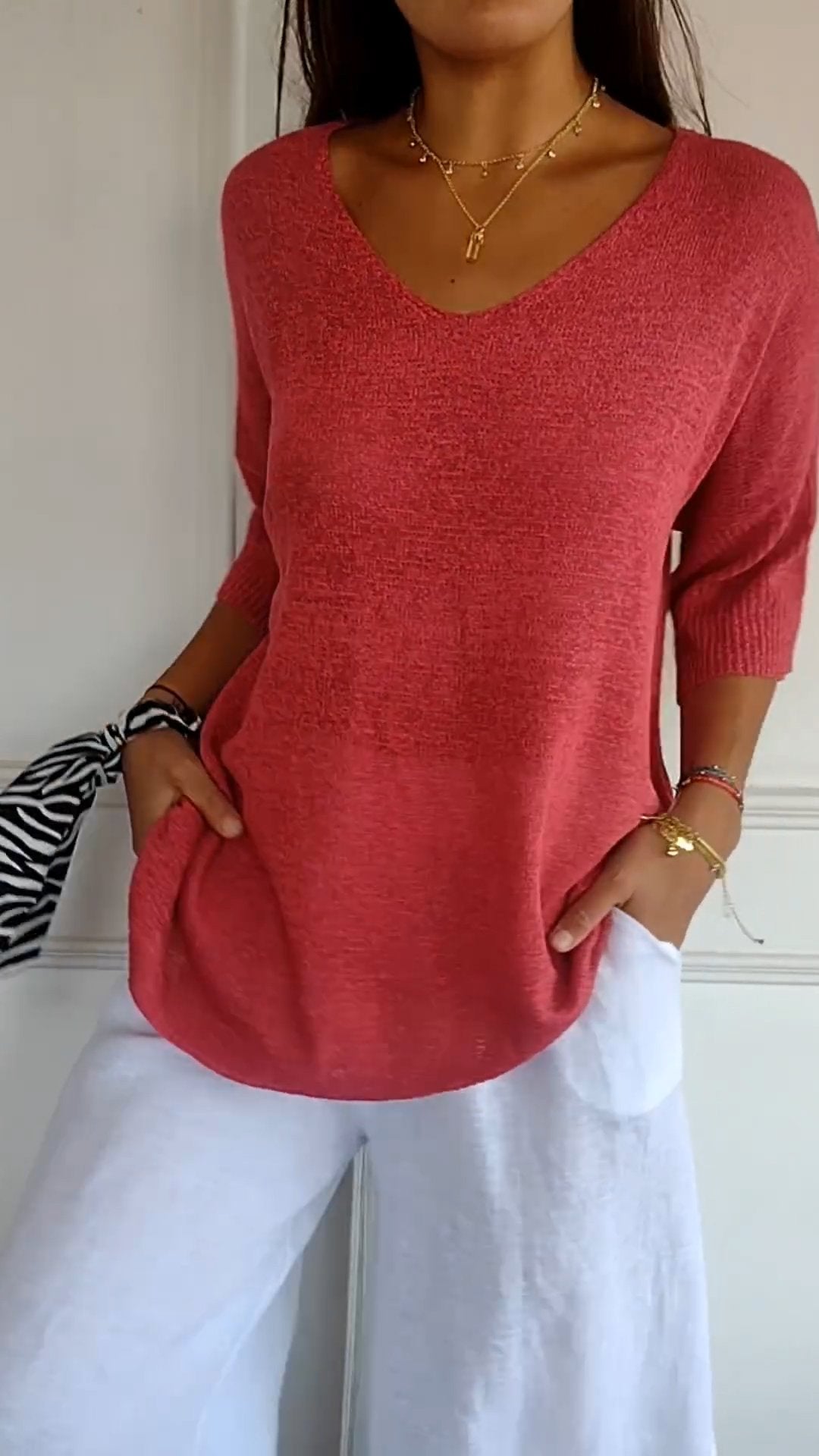 Casual V-neck relaxed everyday top for women | Lauren -3