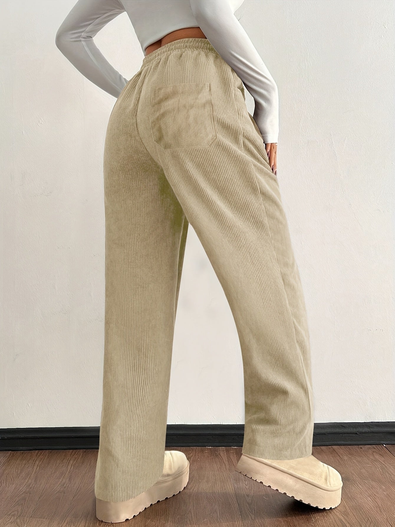 Gold Wide Leg Drawstring Trousers for Women | Elodie