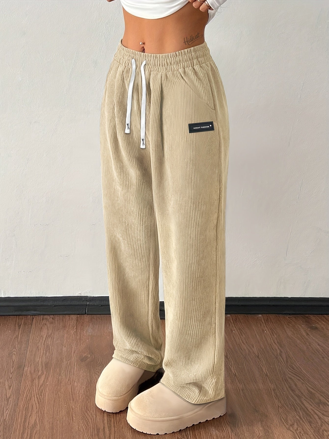 Gold Wide Leg Drawstring Trousers for Women | Elodie