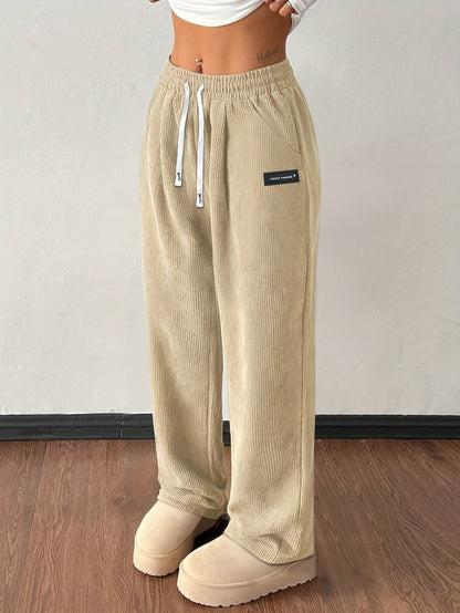 Gold Wide Leg Drawstring Trousers for Women | Elodie