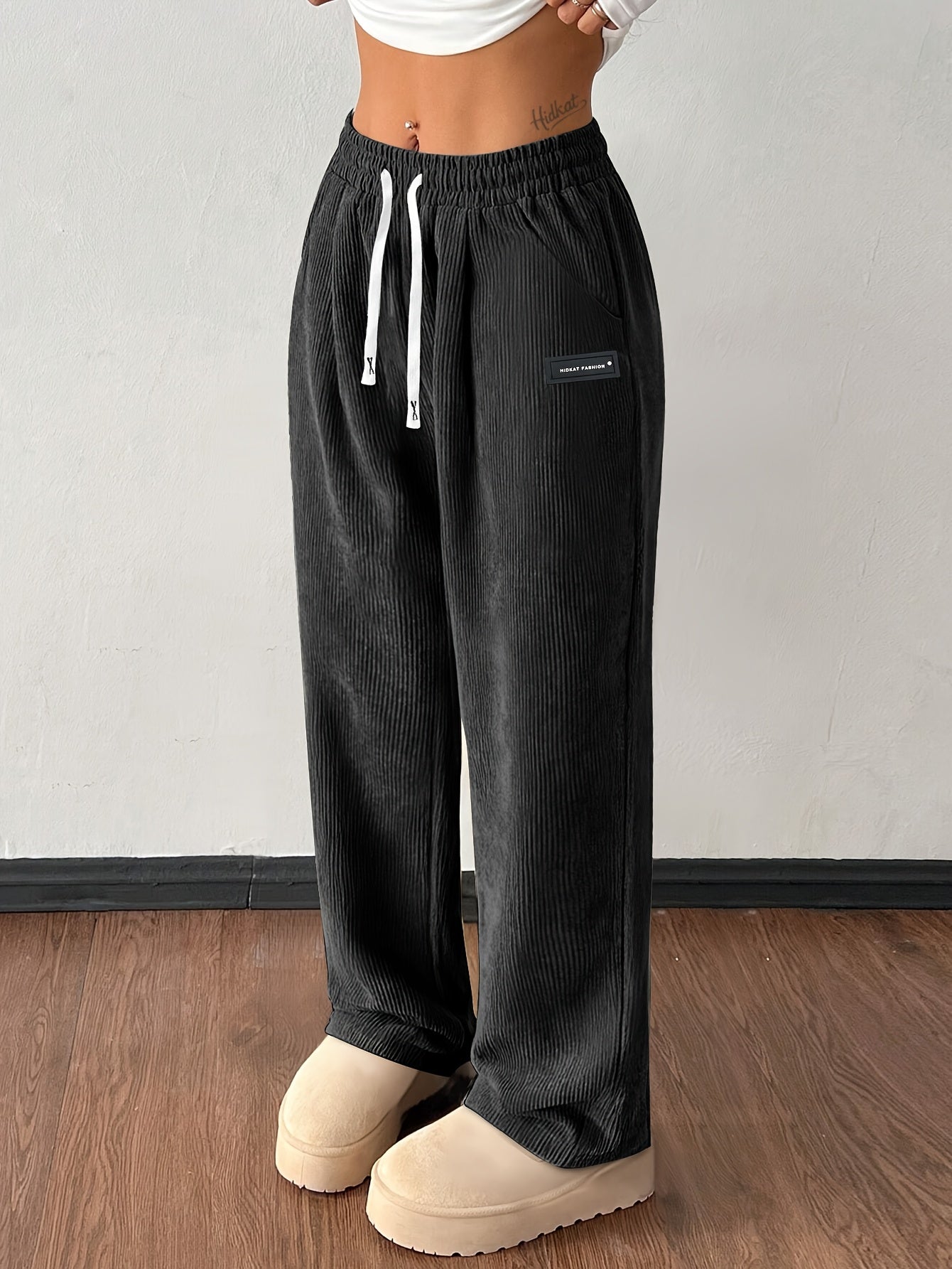 Gold Wide Leg Drawstring Trousers for Women | Elodie