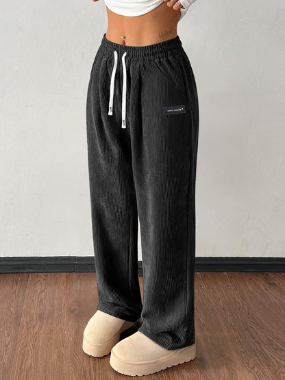 Gold Wide Leg Drawstring Trousers for Women | Elodie