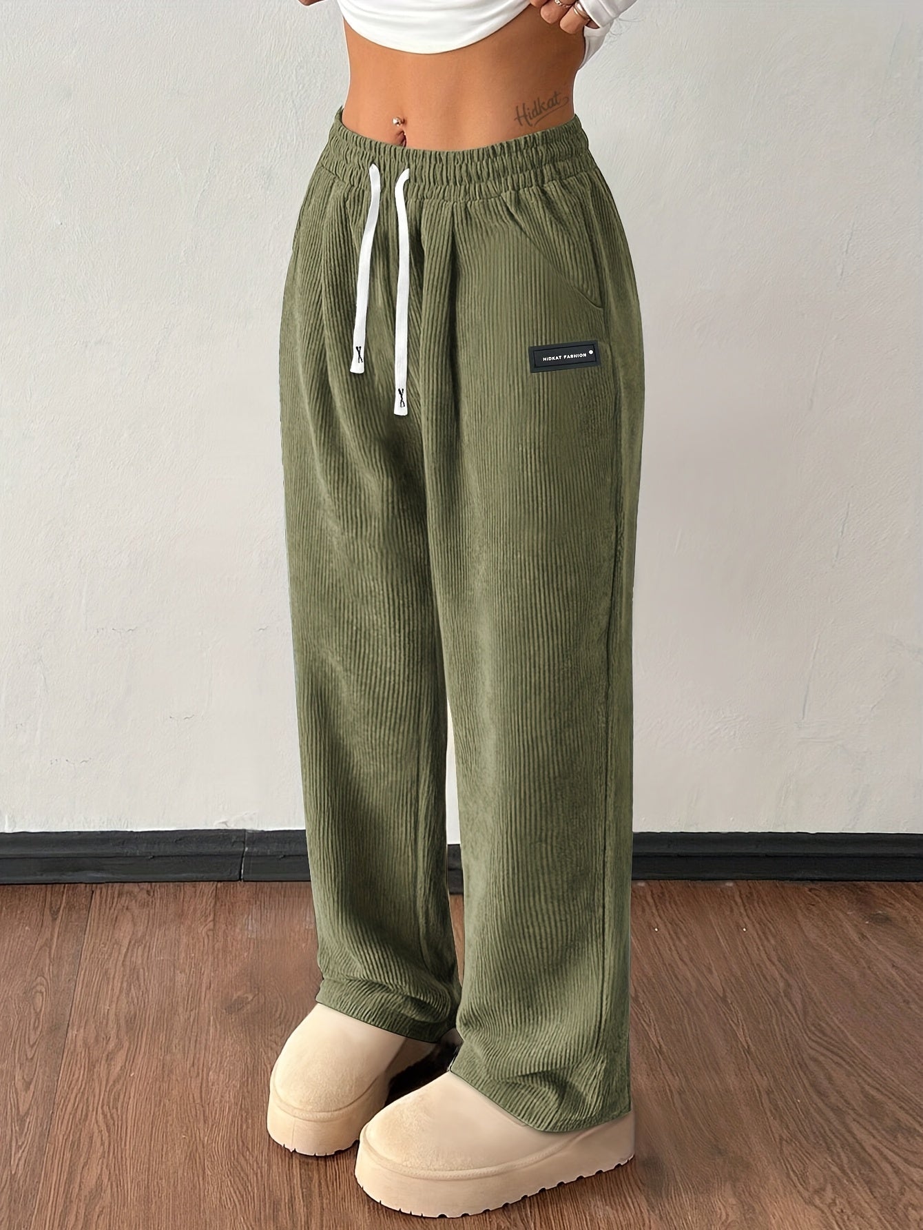 Gold Wide Leg Drawstring Trousers for Women | Elodie