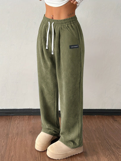 Gold Wide Leg Drawstring Trousers for Women | Elodie