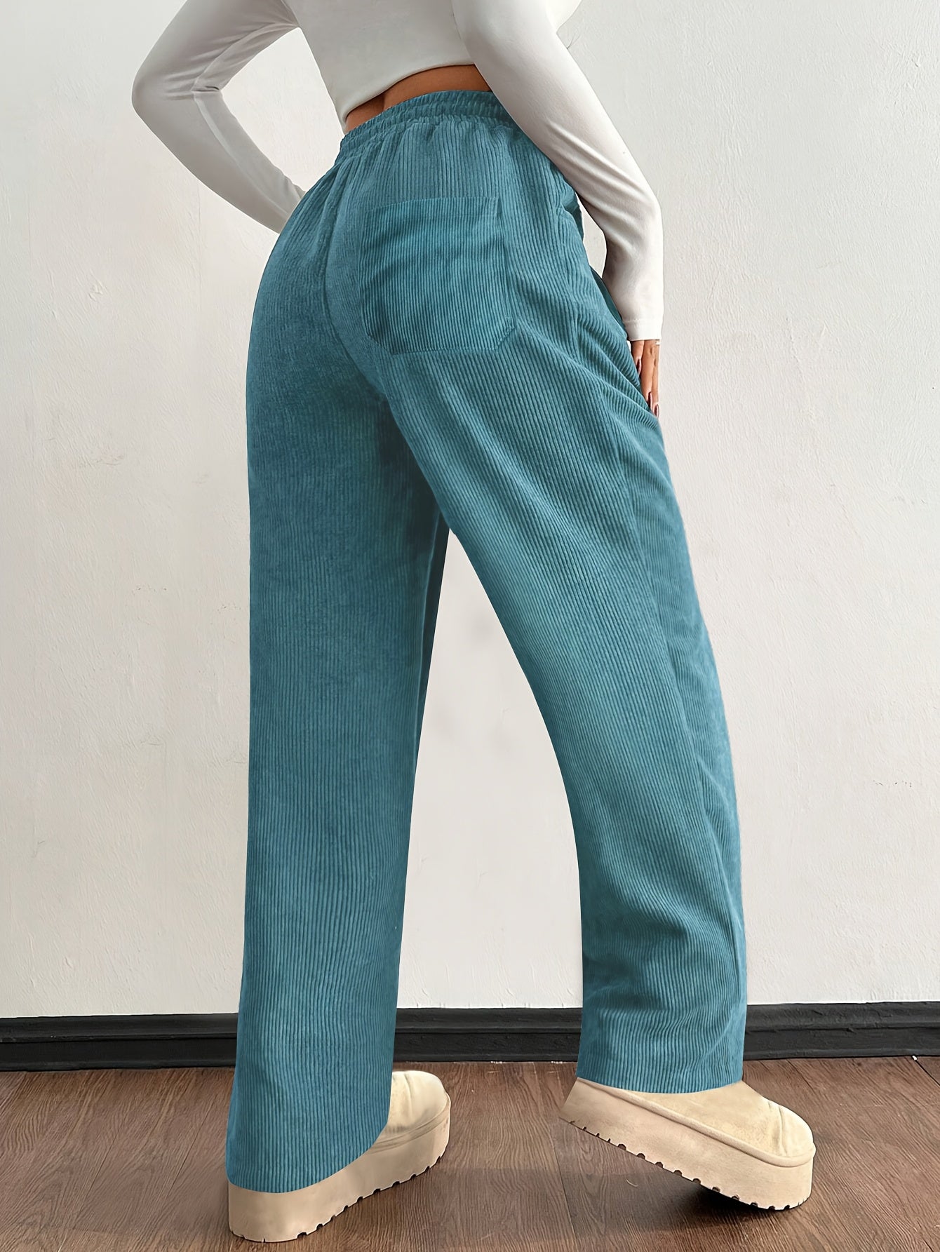 Gold Wide Leg Drawstring Trousers for Women | Elodie