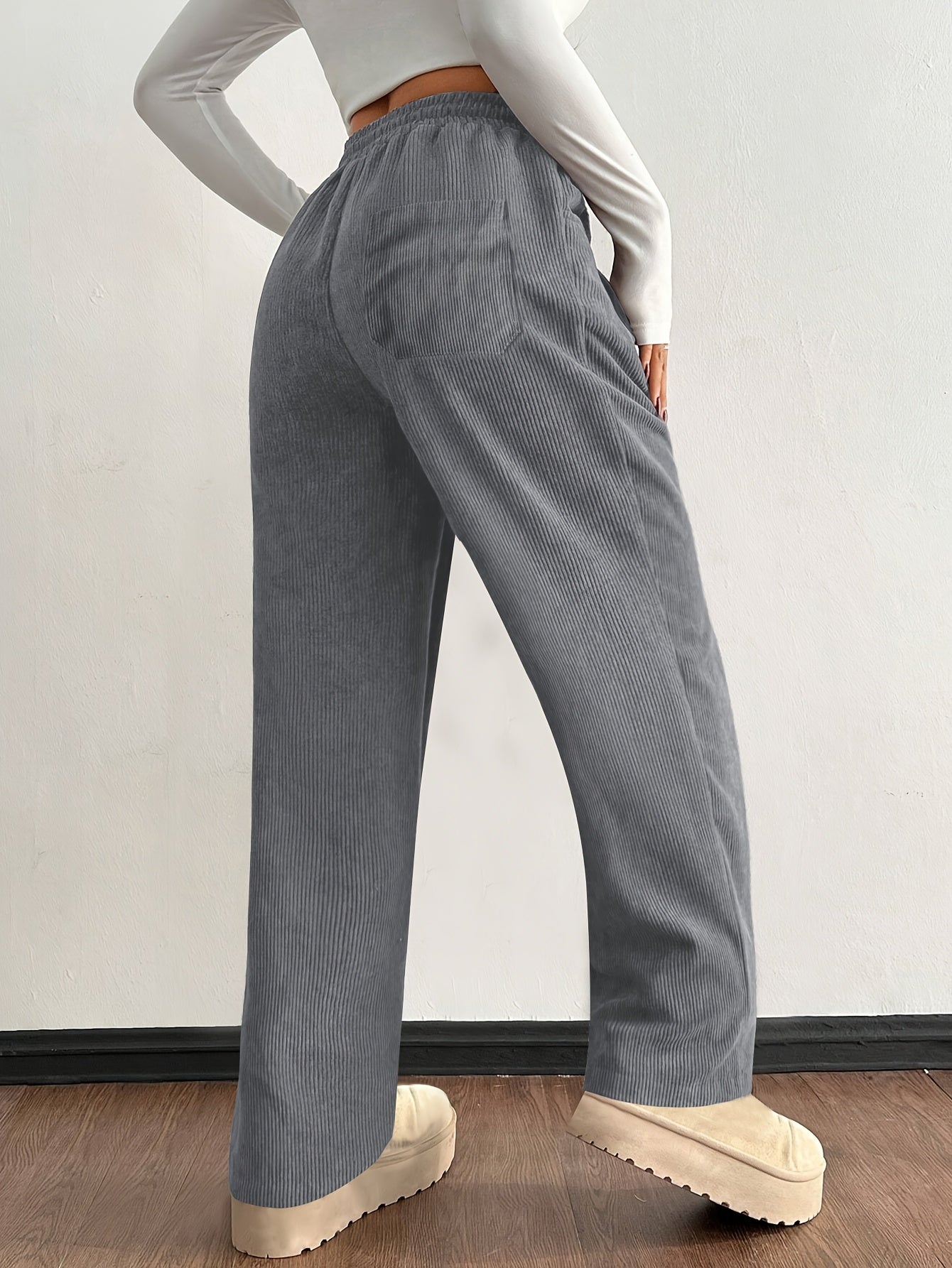 Gold Wide Leg Drawstring Trousers for Women | Elodie