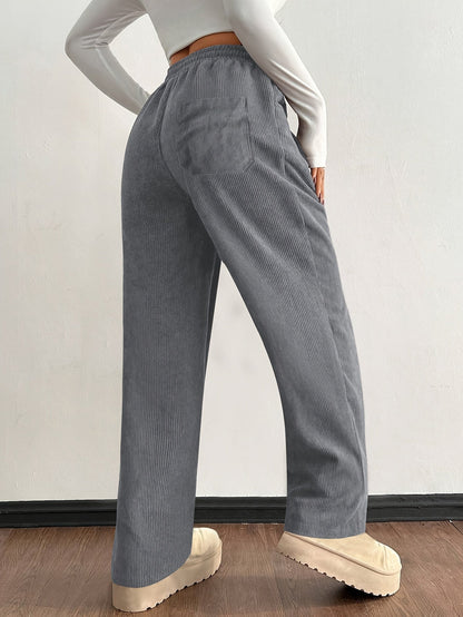 Gold Wide Leg Drawstring Trousers for Women | Elodie