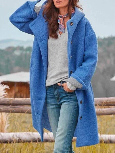 Stimulating Hooded Button Front Long Coat For Women | Linnea