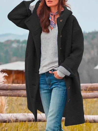 Stimulating Hooded Button Front Long Coat For Women | Linnea
