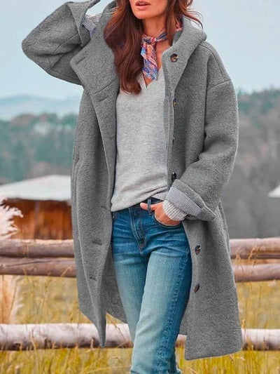 Stimulating Hooded Button Front Long Coat For Women | Linnea