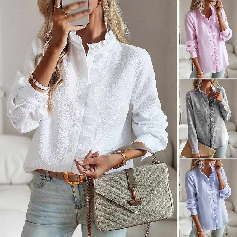 Lively Ruffle Detail Long Sleeve Blouse For Women | Celestine
