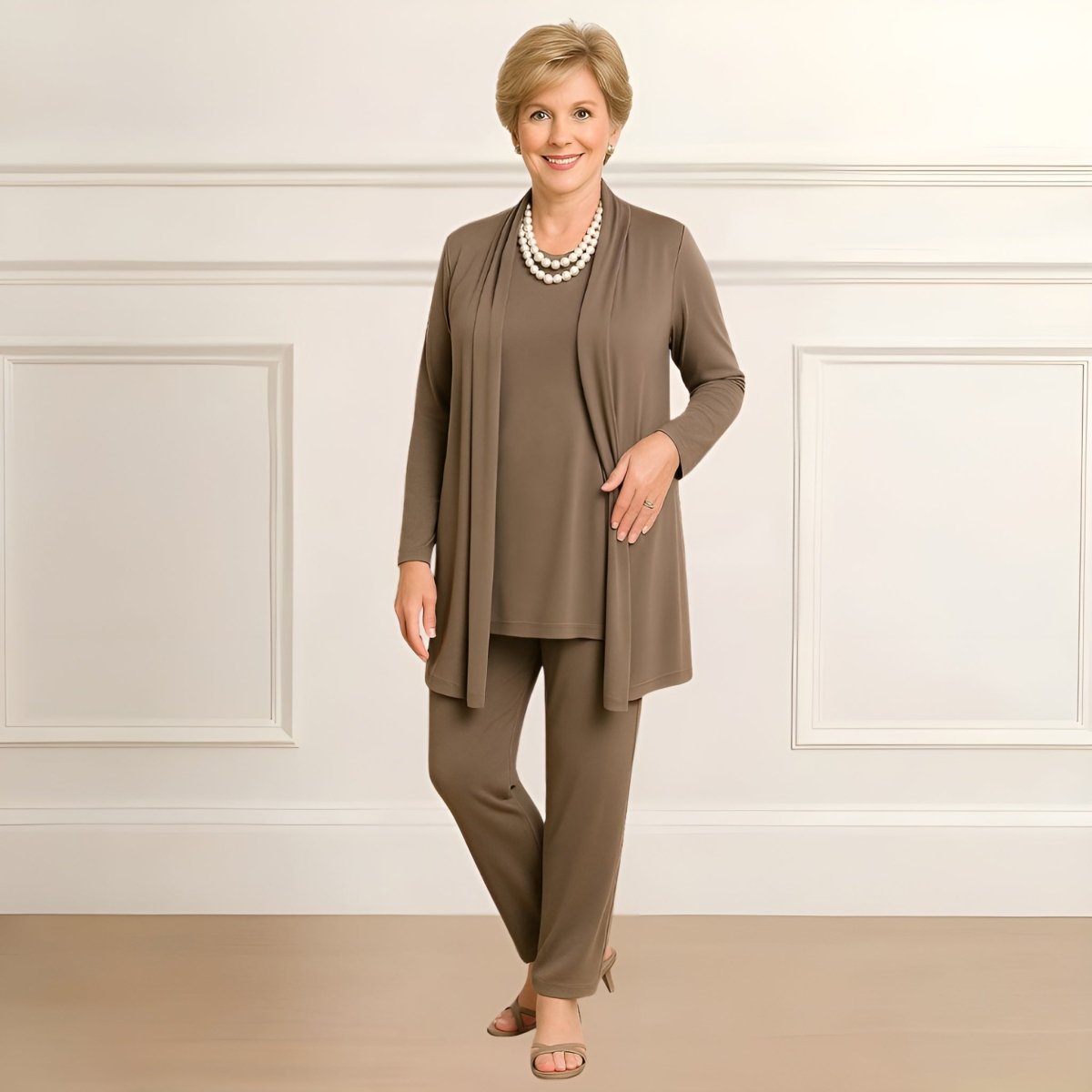 Still Three-piece cardigan, top and pants set for women | Rosy