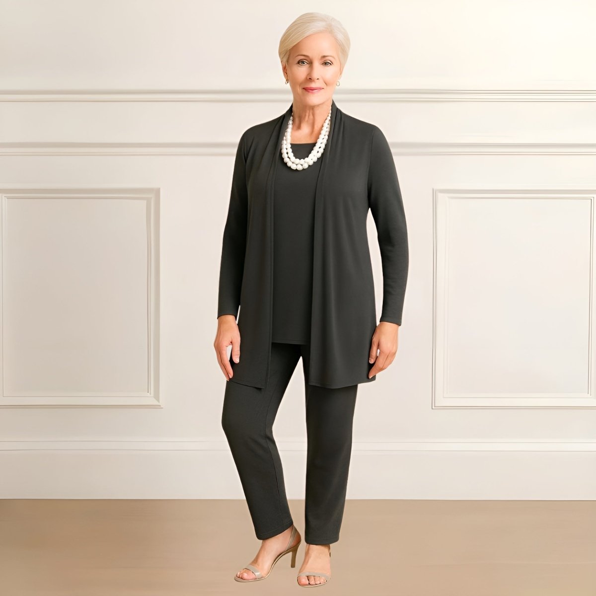 Still Three-piece cardigan, top and pants set for women | Rosy