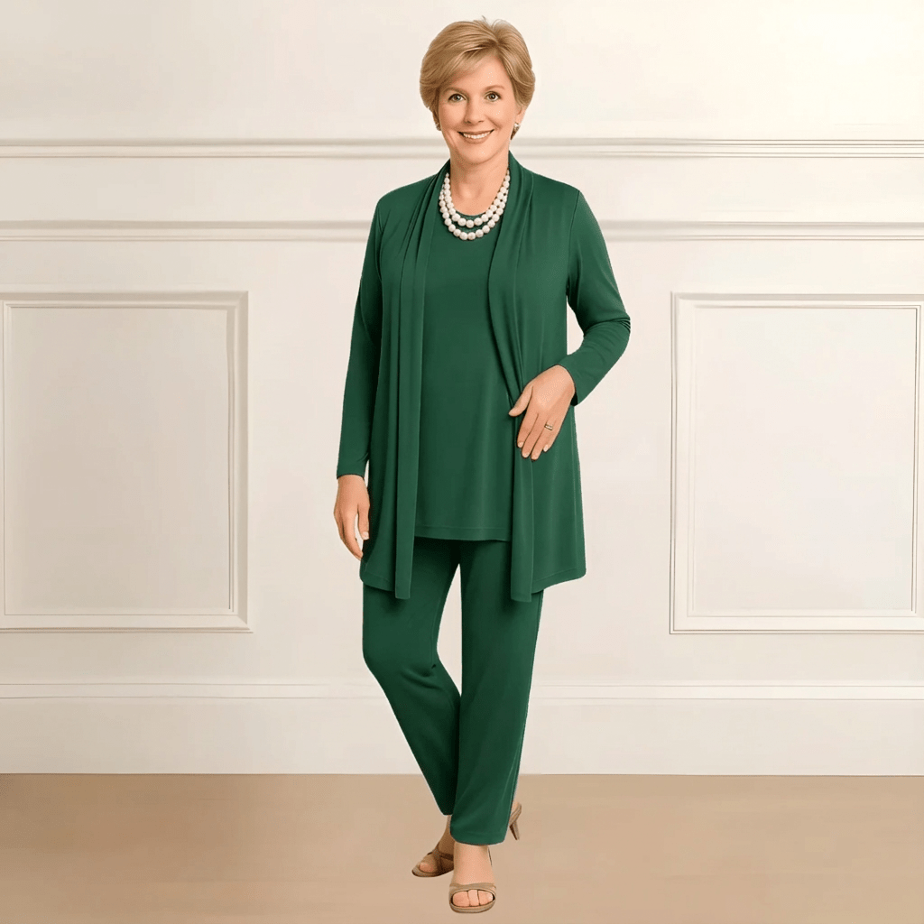 Still Three-piece cardigan, top and pants set for women | Rosy