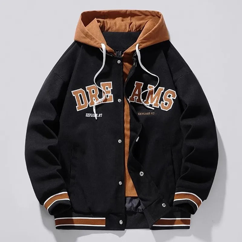 Etched Hooded Varsity Style Jacket for Men | Beckford
