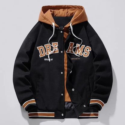 Etched Hooded Varsity Style Jacket for Men | Beckford