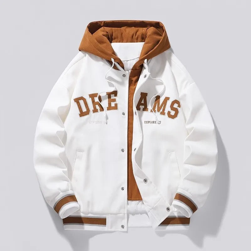 Etched Hooded Varsity Style Jacket for Men | Beckford