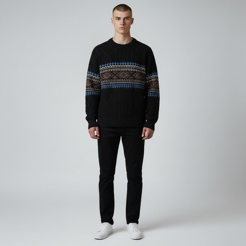 Onyx Nordic Pattern Crew Neck Sweater for Men | Soren