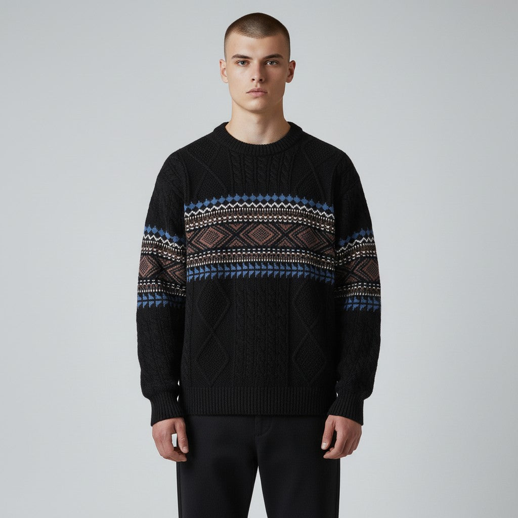 Onyx Nordic Pattern Crew Neck Sweater for Men | Soren