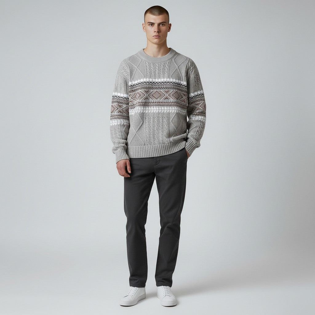 Onyx Nordic Pattern Crew Neck Sweater for Men | Soren