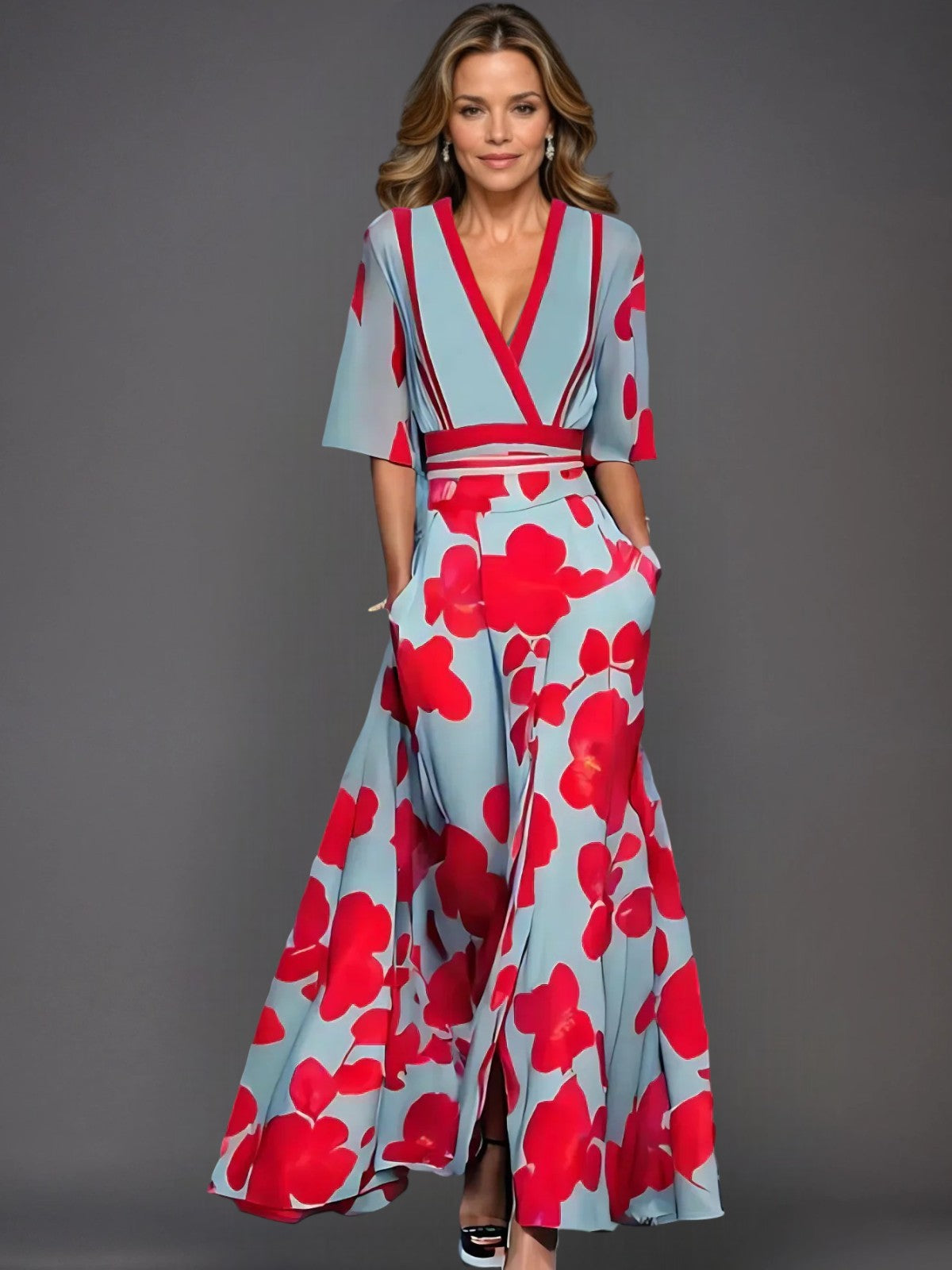 Standout Classic floral V-neck maxi dress for women | Zoe