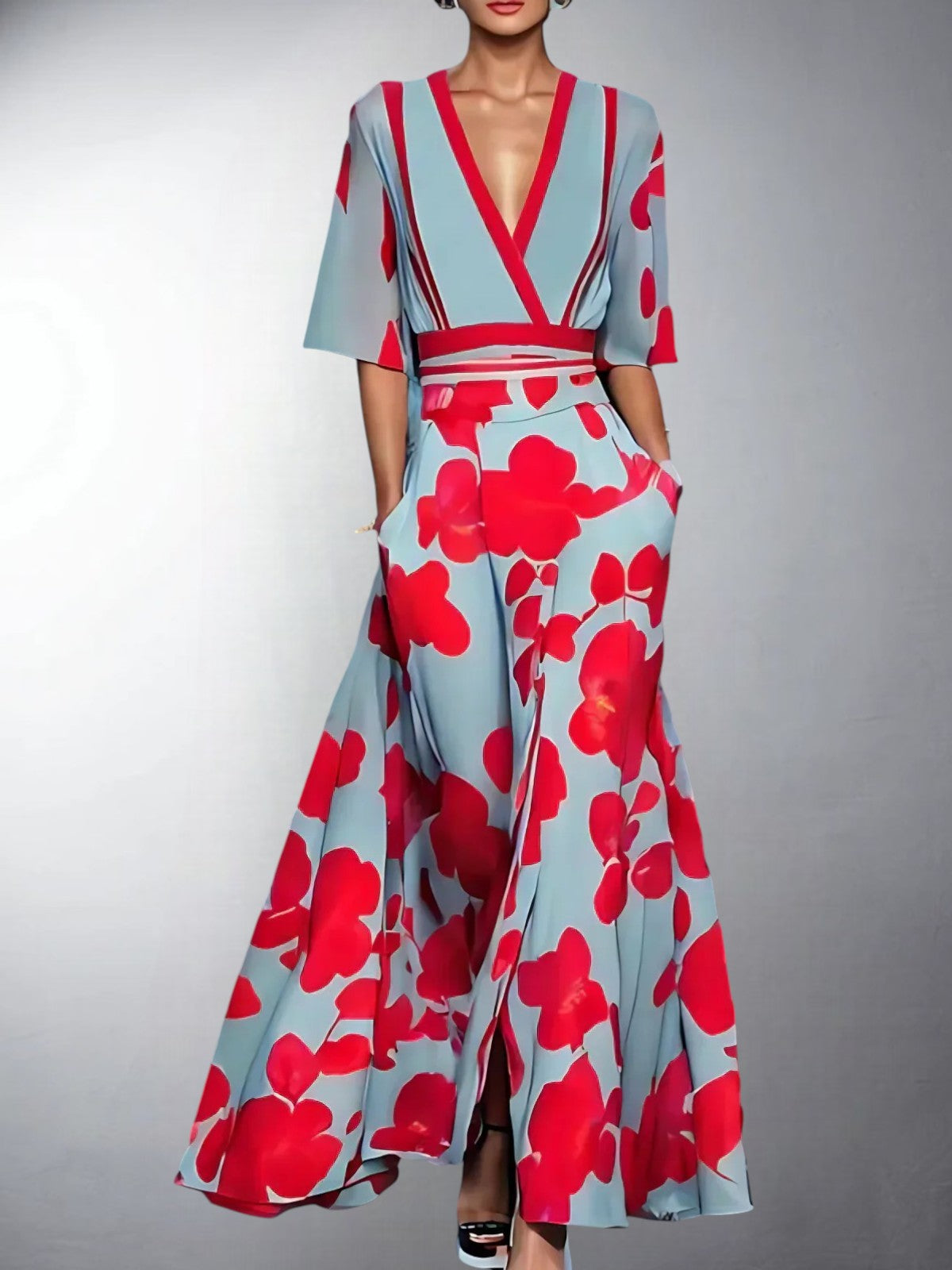 Standout Classic floral V-neck maxi dress for women | Zoe
