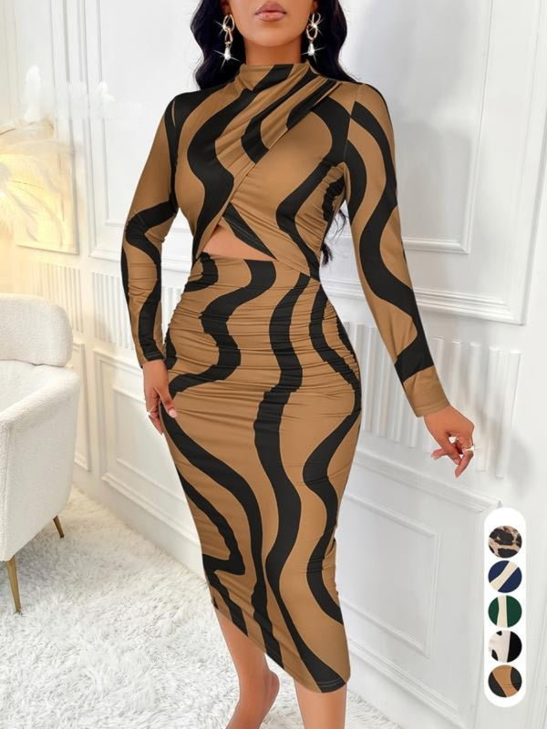 Understated Colorblock Print Cut Out Bodycon Dress For Women | Zephyra