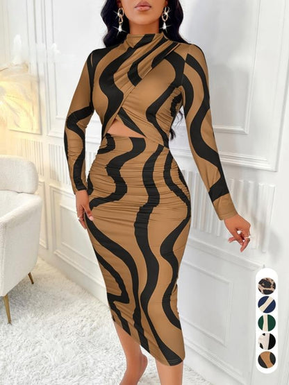Understated Colorblock Print Cut Out Bodycon Dress For Women | Zephyra